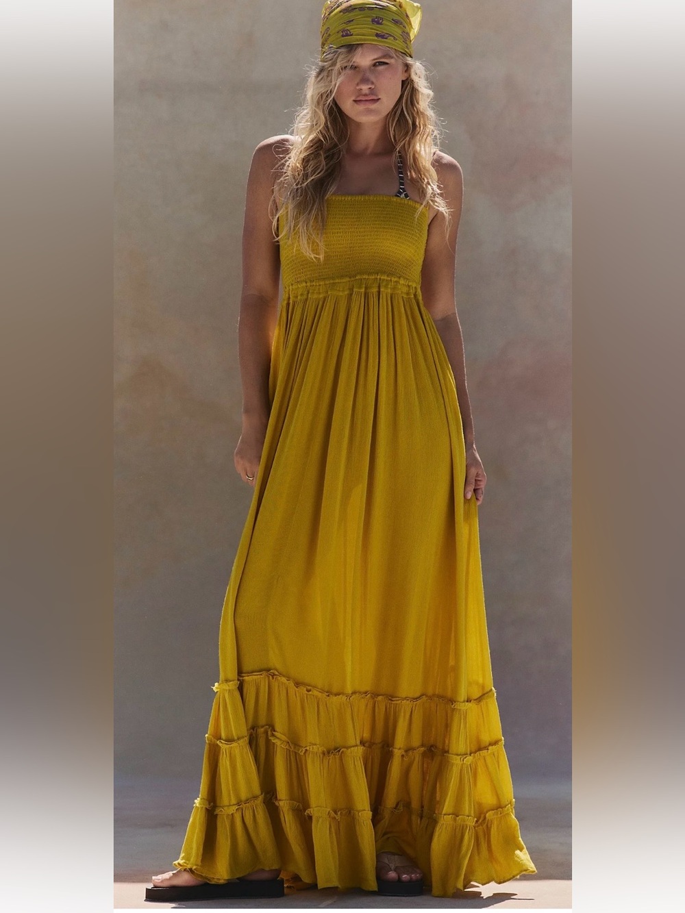 Free People Mustard Yellow Maxi Dress